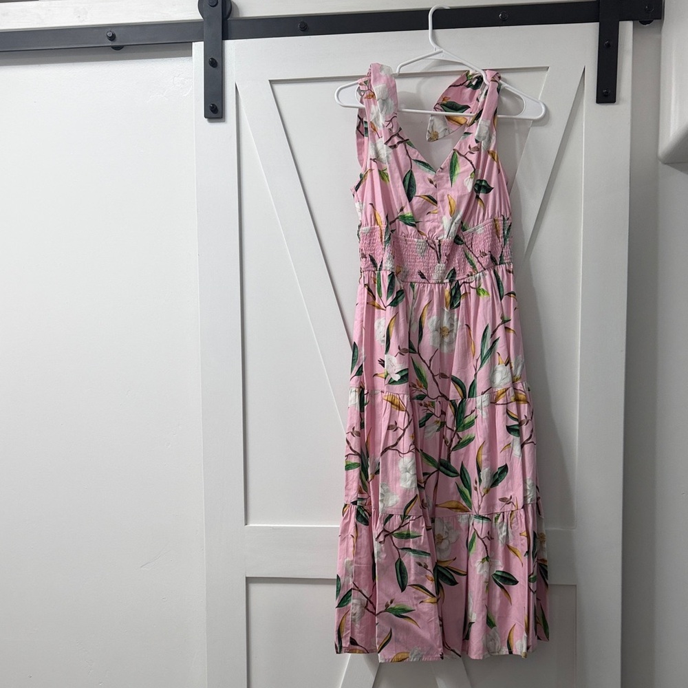 eshakti Pink Floral Smocked Midi Dress